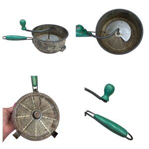 Vintage FOLEY Food Mill Potato Ricer Masher Strainer Green Handle Canning Garden